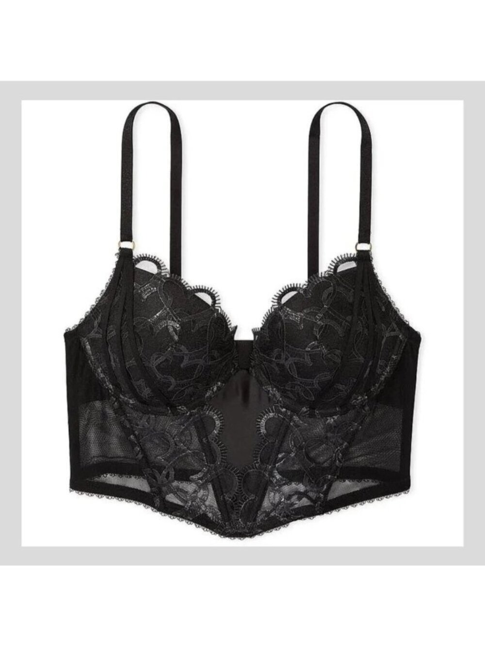 NEW Victoria's Secret Black Shimmer Embroidered Corset Bra Top 38DD NOT AVAIL VS